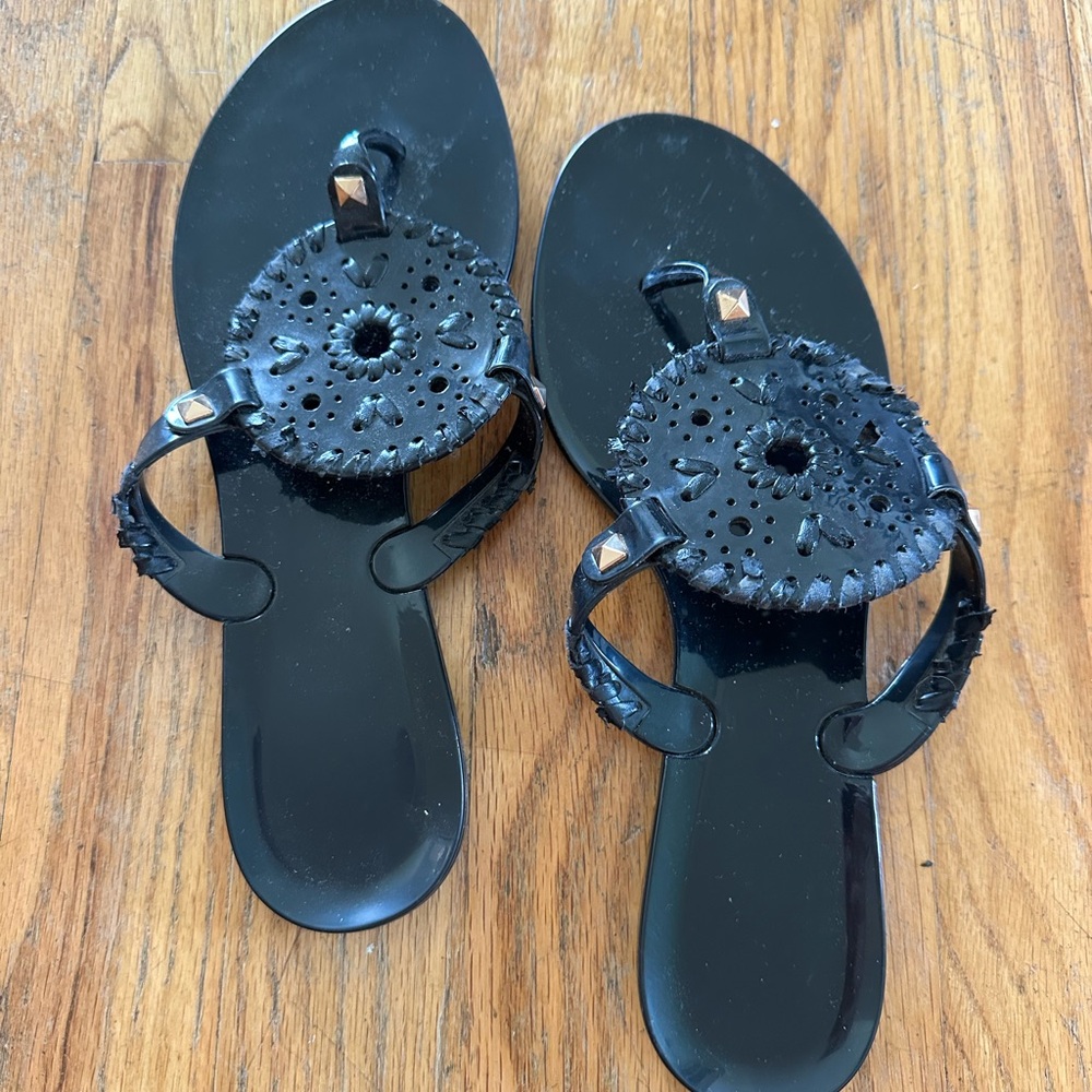 Jack Rogers Black Sandals with Medallion Design